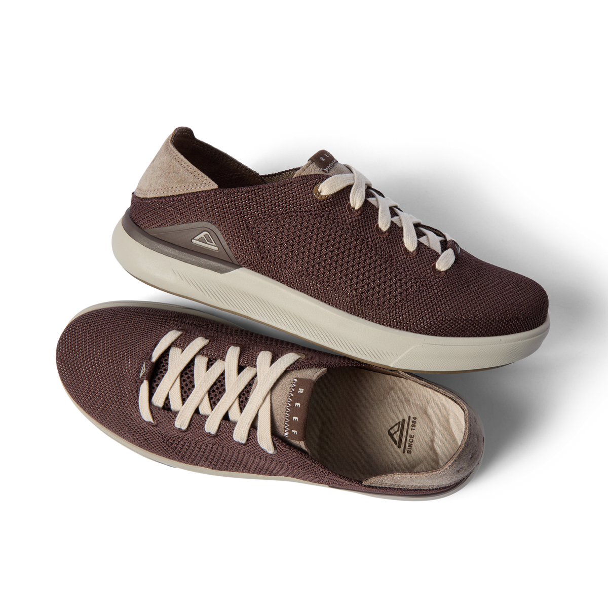 Neptune HT brown sneakers with one shoe facing right and one facing left for cushioned everyday comfort