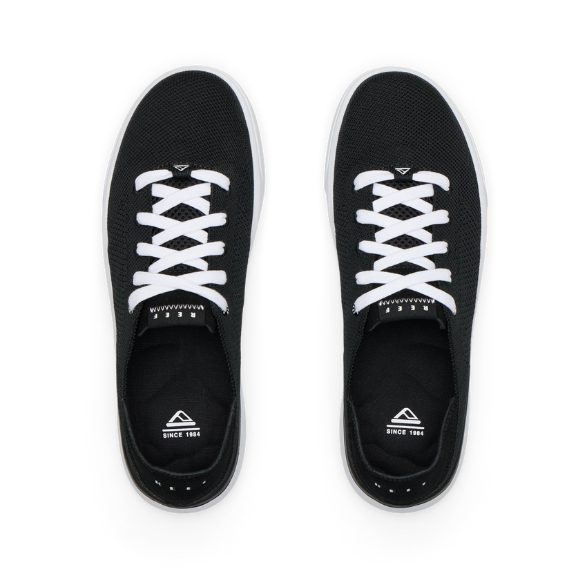 Top view of black Neptune HT men's sneakers with white laces, showing breathable mesh upper and cushioned insoles.