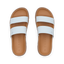Vista Luxe Thea women's white strap sandals facing up, close-up of soft-rebound cushioned footbeds and arch support