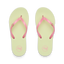 Kids Charming top view of yellow flip flops with pink straps and flower detail, lightweight and water-friendly comfort for girls.