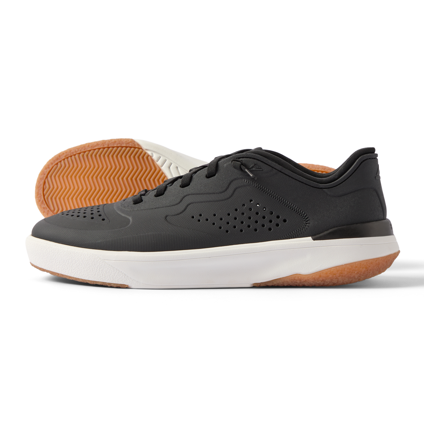 Side view of Shoreline Del Mar H2O black sneaker with breathable perforations and durable water-friendly materials.