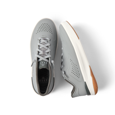 Top view of Shoreline Del Mar H2O grey sneaker facing up and side view facing right, water-friendly with arch support.