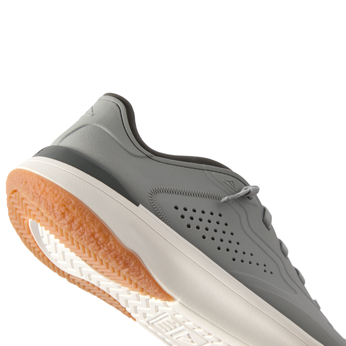 Grey Shoreline Del Mar H2O sneaker facing left, showcasing rubber outsole and perforated water-friendly upper with arch support.