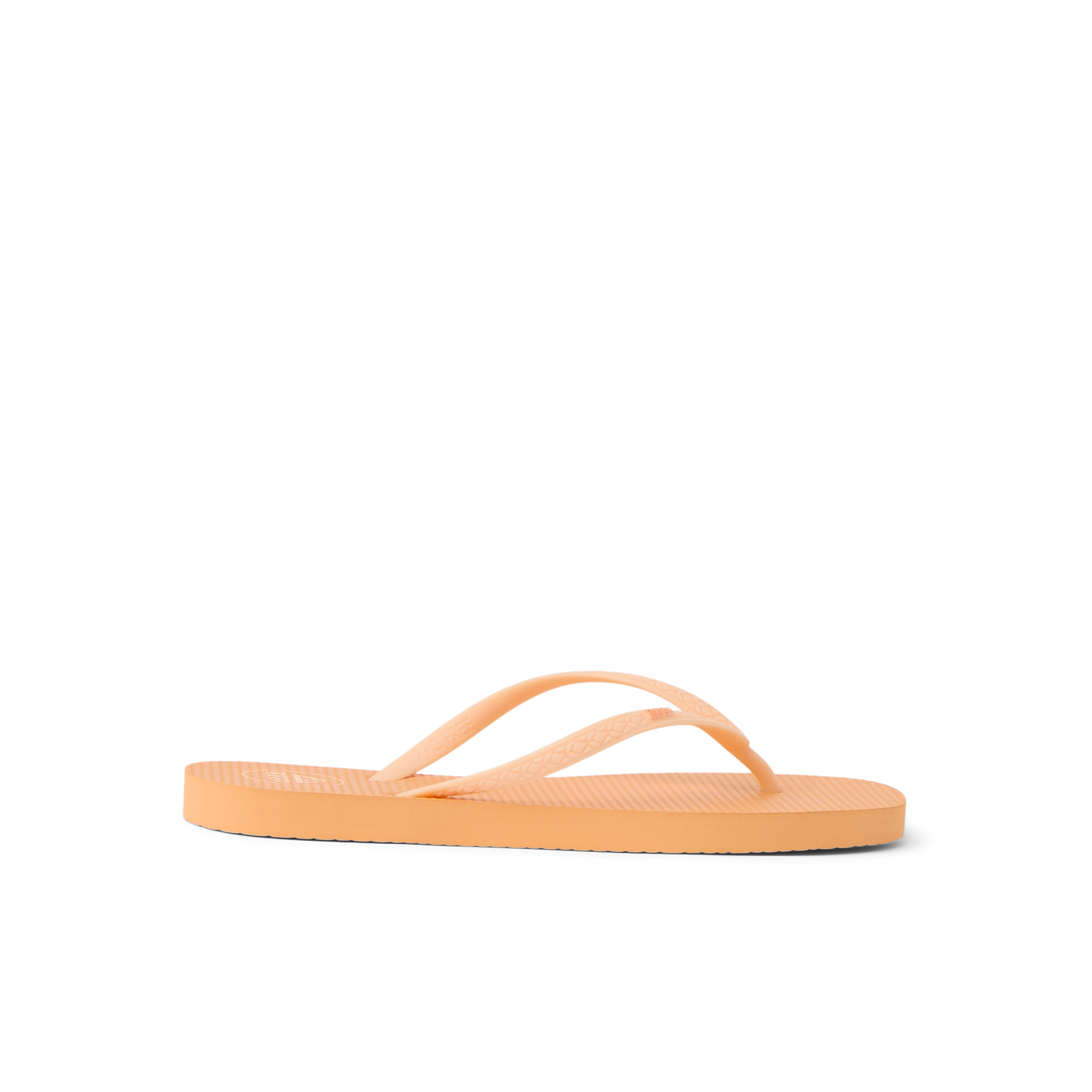 Seaside Square Toe women's orange chiffon sandal facing left, close-up of side profile with soft cushioning and arch support.