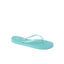 Seaside Square Toe women's aqua haze flip flop facing left showing top and side with comfort cushioning and arch support.