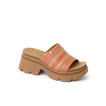 Vista Luxe Evie women's sandal facing right, close-up of multi-color woven upper and cushioned platform sole.