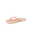 Seaside Square Toe women's flip flop facing right, rose metallic straps, cushioned sole for beach comfort and durability.