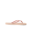 Seaside Square Toe women's sandal facing left, rose metallic straps, soft cushioning, and anatomical arch support.
