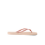 Seaside Square Toe women's sandal facing left, rose metallic straps, soft cushioning, and anatomical arch support.