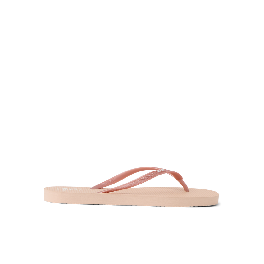 Seaside Square Toe women's sandal facing left, rose metallic straps, soft cushioning, and anatomical arch support.