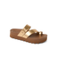 Vista Hi Layla sandal facing left, close-up of toe post and dual straps in sunset bronze with cushioned arch support.
