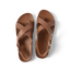 Vista Malia women's brown sandals top view showing crisscross straps and anatomical arch support, designed for beach comfort.