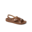 Vista Malia sandal in chocolate brown facing right, close-up of front and side with cushioned arch support and toe strap.