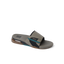 Fanning + Slide facing left, men's tan and spruce water-friendly sandal with oversized airbag heel and REEFlex cushioning