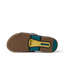 Fanning + Slide sole facing up, showing tan, spruce, and yellow textured tread with oversized airbag heel cushioning for comfort