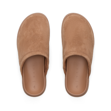 Vista Luxe Mariana women's slip-on shoes facing upward, soft brown with cushioned footbeds for beach-inspired comfort.