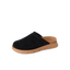 Vista Luxe Mariana womens clog facing right, black upper with tan sole, soft cushioning and arch support visible
