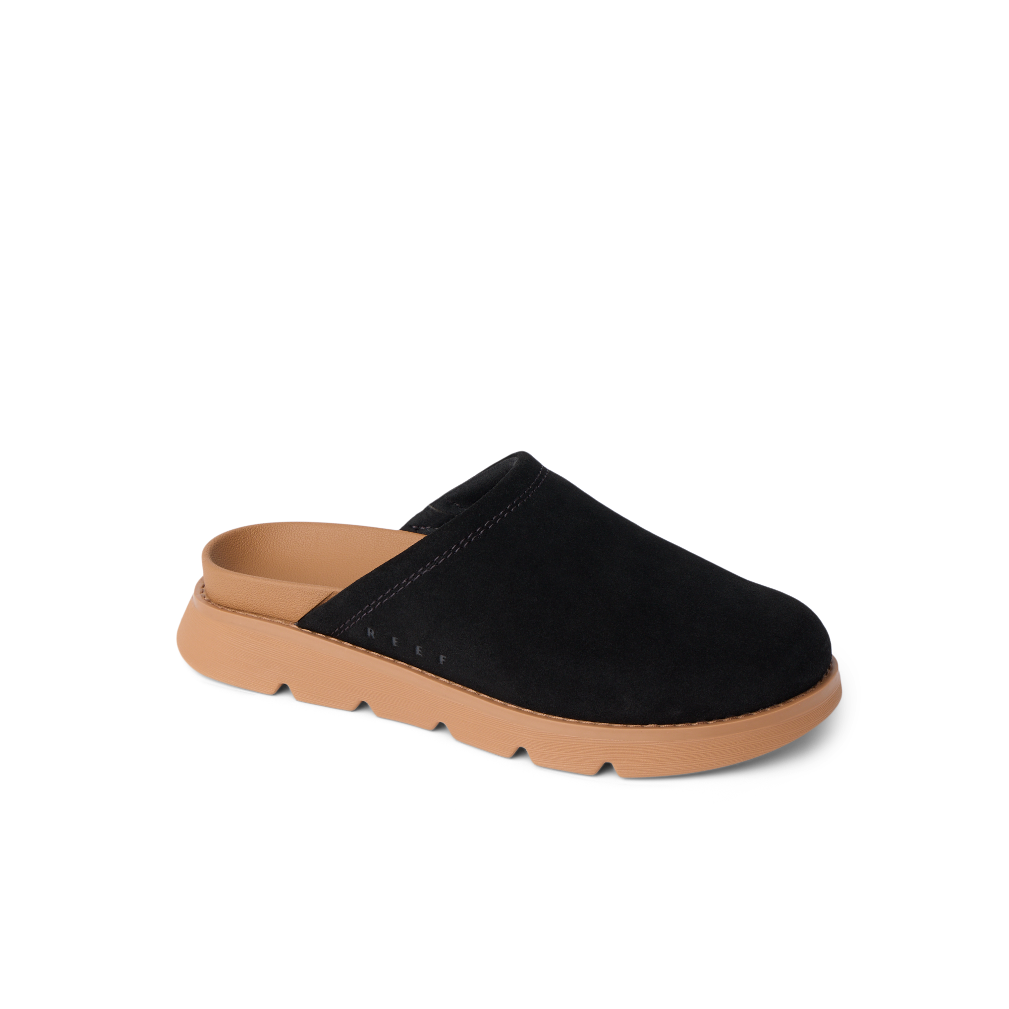 Vista Luxe Mariana women's black slip-on sandal facing left with soft cushioning and anatomical arch support