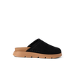 Vista Luxe Mariana women's black slip-on sandal facing right, showing side profile with cushioned sole and arch support.