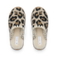 Iryss Slipper pair facing upward with leopard print uppers and plush fleece lining