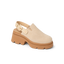 Vista Luxe Solene facing left, close-up on platform clog with suede upper, adjustable buckle, and structured arch support.