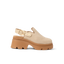 Vista Luxe Solene facing right, close-up of platform clog with suede upper, buckle strap, and structured support heel.