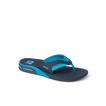 REEF Fanning blue flip flop facing right with cushioned footbed and arch support
