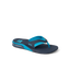 REEF Fanning blue flip flop facing right with cushioned footbed and arch support