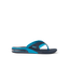 Fanning blue flip flop facing right with cushioned footbed and arch support