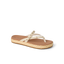Vista Carmen women's sandal facing right, beige straps with rivets, cushioned footbed and textured sole, beach-inspired comfort.