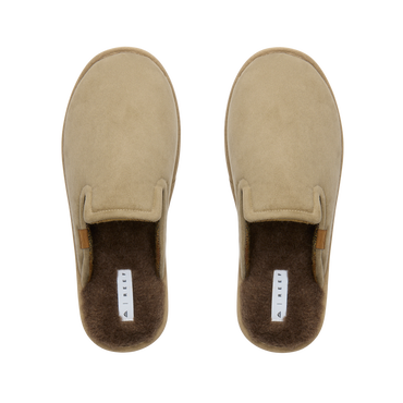 Slacktide Slipper pair viewed from above with toes facing upward and plush faux shearling footbeds visible
