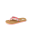 Kids Ahi pink sandal facing right, close-up of front to mid footbed with soft cushioning and arch support