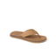 Free Fly X Ojai men's tan leather sandal facing right with cushioned footbed and water-friendly sole for beach comfort