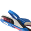 Little Fanning boys' sandal facing left, close-up of heel with air cushion and blue star-patterned strap