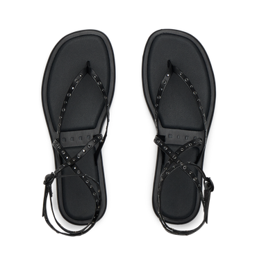 Willow Quinn Studs top view of black studded sandals facing up, lightweight and water-friendly for beach comfort