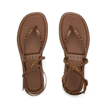 Willow Quinn Studs brown women's sandals top view showing footbed and studded straps designed for comfort and beach wear