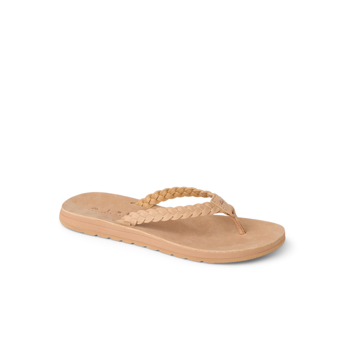 Playa Bella braided strap flip flop facing right with a cushioned footbed for beach comfort