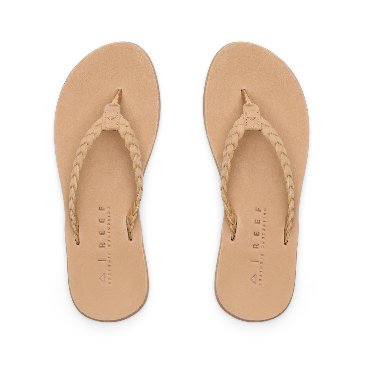 Playa Bella braided strap flip flops facing upward with cushioned footbeds and arch support