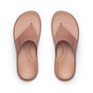 Cali Laguna brown platform sandals facing upward with cushioned footbeds and anatomical arch support