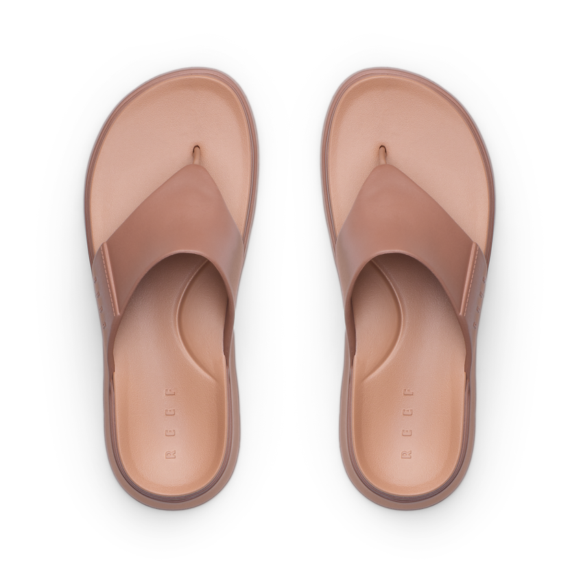 Cali Laguna brown platform sandals facing upward with cushioned footbeds and anatomical arch support