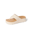 Cali Laguna sandal facing right, close-up of platform toe post with extra cushioning and arch support in white.