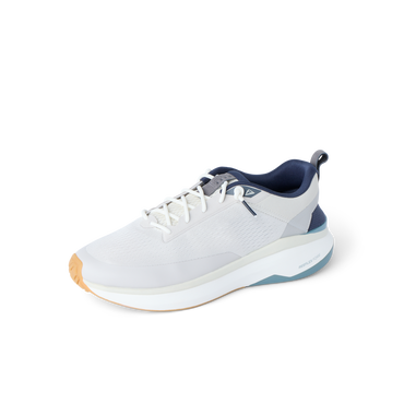 Reef Zuma white and gray sneaker facing left with a cushioned sole and flexible heel