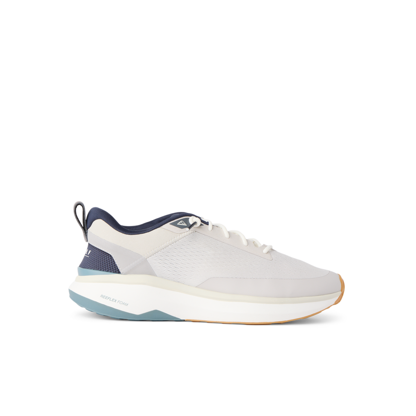 Reef Zuma white sneaker facing right with breathable knit upper and cushioned flexible heel for everyday comfort