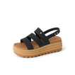 Water Vista Higher 2 women's sandal facing left with black straps and tan platform, showing cushioned arch support and outsole.
