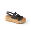 Water Vista Higher 2 sandal facing right, black straps with tan platform sole, offering beach comfort and support.