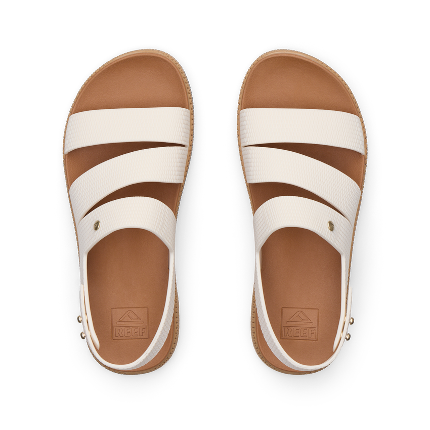 Top view of Water Vista Higher 2 women's sandals in white with soft cushioning and arch support, designed for comfort.