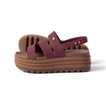 Side view of Water Vista Higher 2 platform sandals in burgundy, featuring water-friendly materials and arch support.