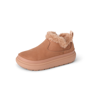 Right-facing REEF slip-on shoe with plush fur lining, cushioned sole, and durable water-friendly materials.