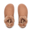 Top view of tan slip-on shoes with soft, fluffy inner lining and rounded toe, designed for comfort and casual wear.