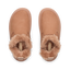 Top view of tan slip-on shoes with soft, fluffy inner lining and rounded toe, designed for comfort and casual wear.